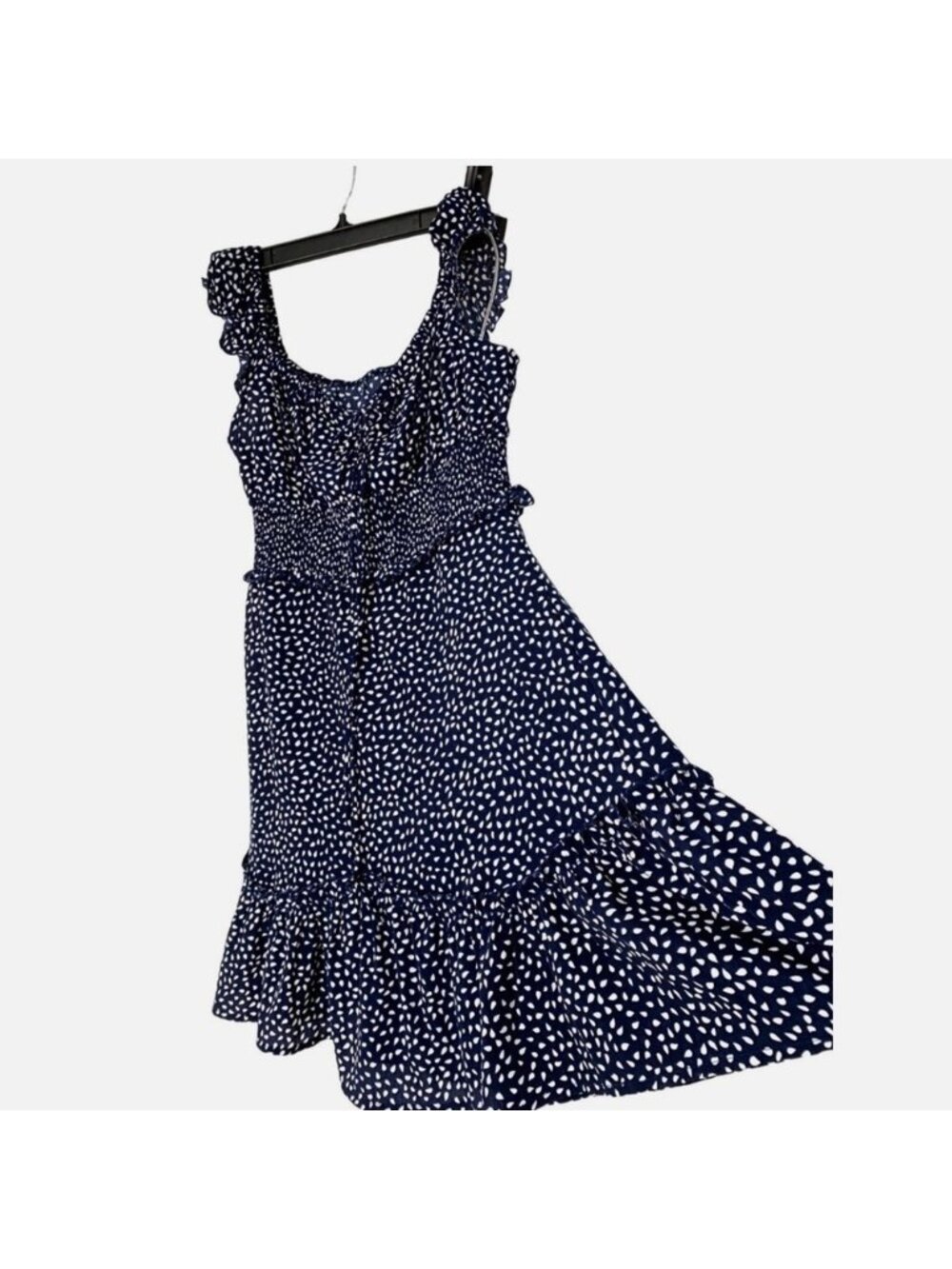 Women’s Skater Fit & Flare Smock Frill Navy Dress - Picture 2 of 8